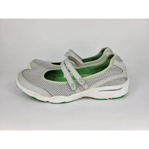 LL Bean Two Strap Mary Jane Shoes Sneakers Womens Size 8 Gray White Green 260976 - Picture 6 of 9